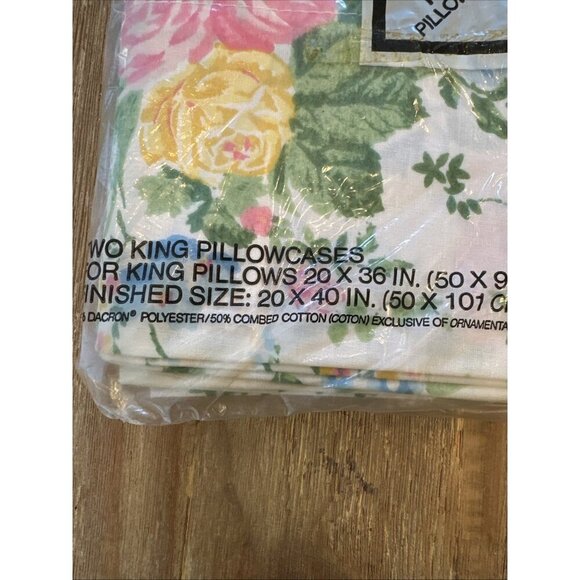 Lady Pepperell Pillowcases King Ivory Floral No-Iron Percale Set of Two 20 x 36 - Picture 2 of 6